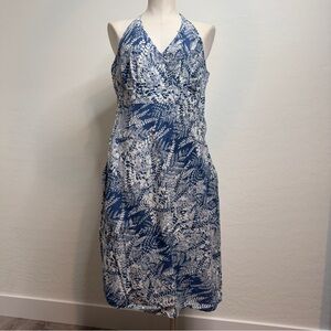 Ann Taylor Halter Blue and White Dress